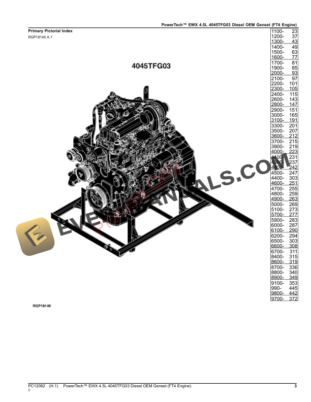 John Deere PowerTech EWX 4.5L 4045TFG03 Diesel OEM Genset (FT4 Engine) Parts Catalog PC12082 20JUL23-3