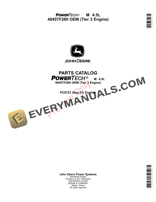 John Deere PowerTech M 4.5L 4045TF280 OEM (Tier 3 Engine) Parts Catalog PC9723 05SEP23-1
