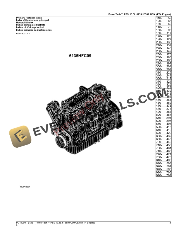 John Deere PowerTech PSS 13.5L 6135HFC09 OEM FT4 Engine Parts Catalog PC11990 12NOV23 3