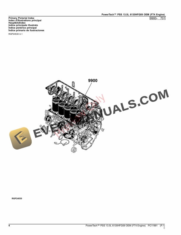 John Deere PowerTech PSS 13.5L 6135HFG09 OEM FT4 Engine Parts Catalog PC11991 18JUL23 4