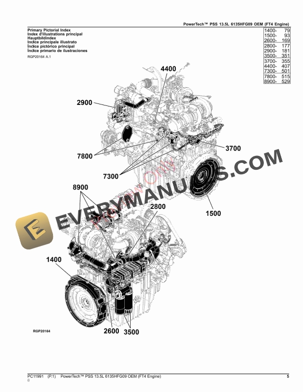 John Deere PowerTech PSS 13.5L 6135HFG09 OEM FT4 Engine Parts Catalog PC11991 18JUL23 5