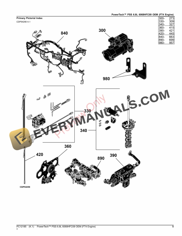 John Deere PowerTech PSS 6.8L 6068HFC09 OEM (FT4 Engine) Parts Catalog PC12185 19NOV23-5