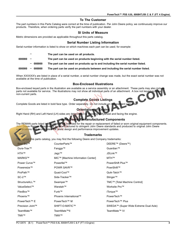 John Deere PowerTech PSS 6.8L 6068HTJ59 C and F (FT 4 Engine) Parts Catalog PC12670 12JUN17-3