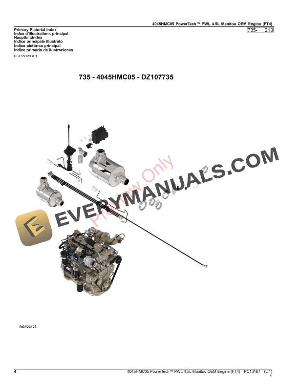 John Deere PowerTech PWL 4.5L 4045HMC05 OEM (FT4 Engine) Parts Catalog PC13187 14SEP23-4