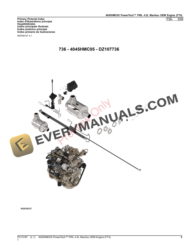John Deere PowerTech PWL 4.5L 4045HMC05 OEM (FT4 Engine) Parts Catalog PC13187 14SEP23-5