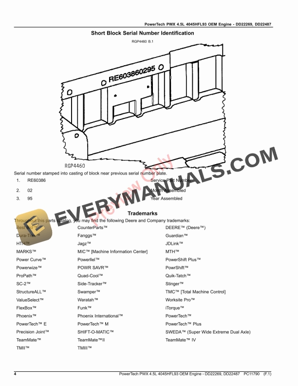 John Deere PowerTech PWX 4.5L 4045HFL93 OEM Engine - DD22269, DD22487 Parts Catalog PC11790 21JAN22 5 John Deere PowerTech PWX 4.5L 4045HFL93 OEM Engine DD22269 DD22487 Parts Catalog PC11790 21JAN22 4