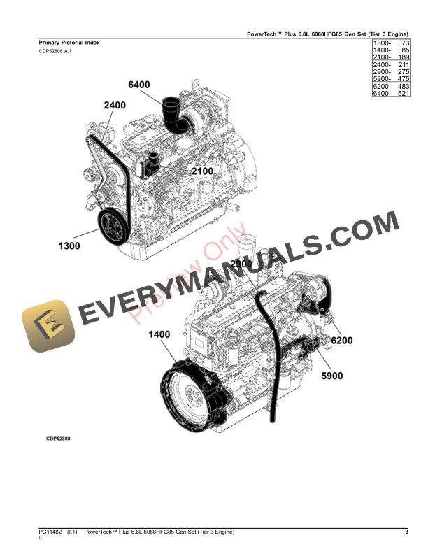 John Deere PowerTech Plus 6.8L 6068HFG85 Gen Set Tier 3 Engine Parts Catalog PC11482 19NOV23 3