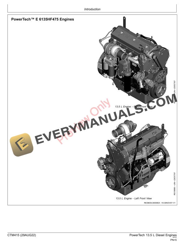 John Deere PowerTech PowerTech Plus and PowerTech E 13.5L OEM Diesel Engines Base Engine Component Technical Manual CTM415 29AUG22 5