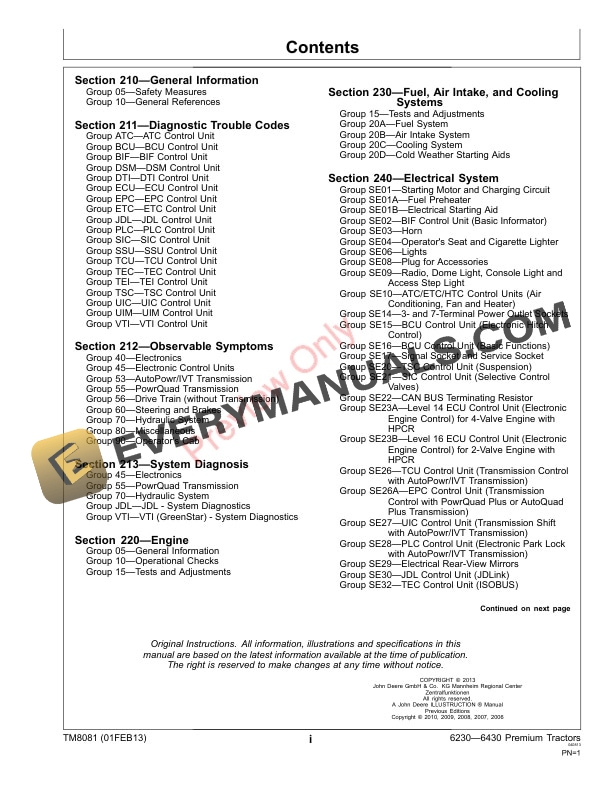 John Deere Premium Tractors 6230 6330 and 6430 Technical Manual TM8081 01FEB13 3