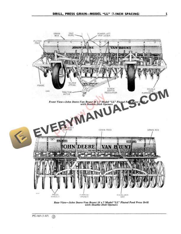 John Deere Press Grain Drill – Model ‘LL’ Parts Catalog PC187 01JAN57-3