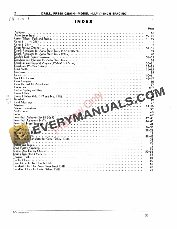 John Deere Press Grain Drill – Model ‘LL’ Parts Catalog PC187 01JAN57-4