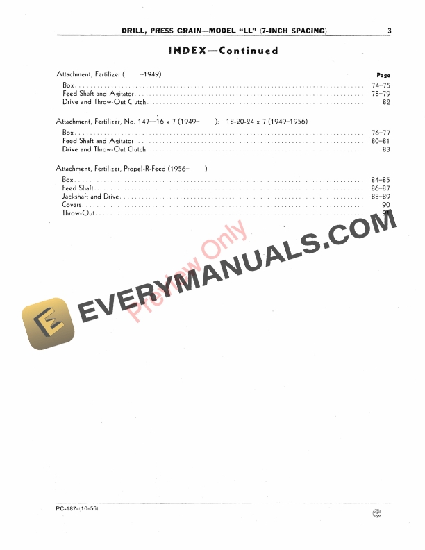 John Deere Press Grain Drill – Model ‘LL’ Parts Catalog PC187 01JAN57-5