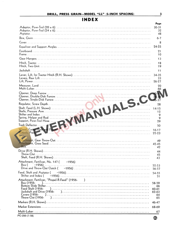 John Deere Press Grain Drill – Model ‘LL’ Parts Catalog PC256 01JAN56-5