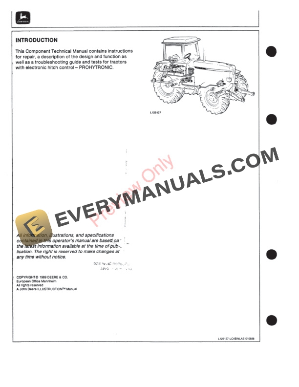 John Deere Pro Hy Tronic Component Technical Manual CTM4460 01JUN89 2