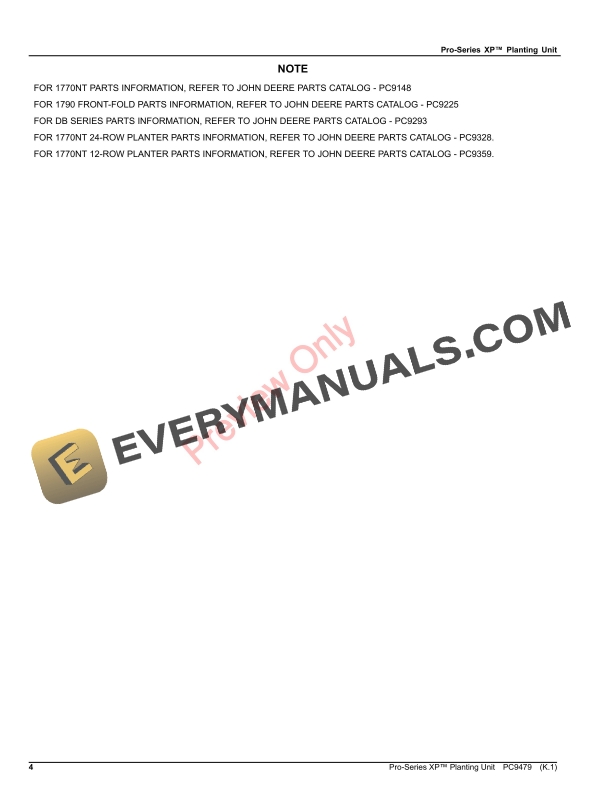 John Deere Pro-Series XP Planting Unit Parts Catalog PC9479 26AUG23-4