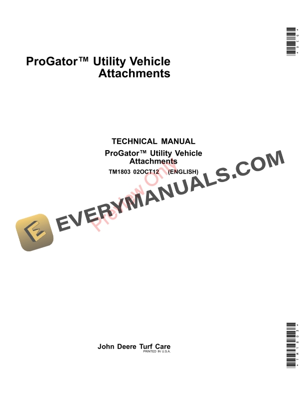 John Deere ProGator Utility Vehicle Attachments Technical Manual TM1803 02OCT12-1
