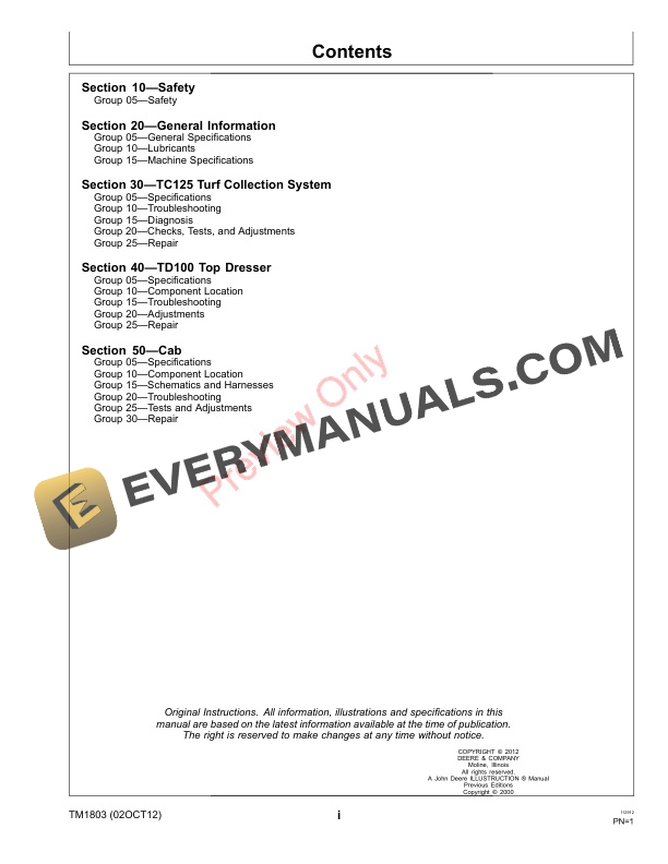 John Deere ProGator Utility Vehicle Attachments Technical Manual TM1803 02OCT12 3
