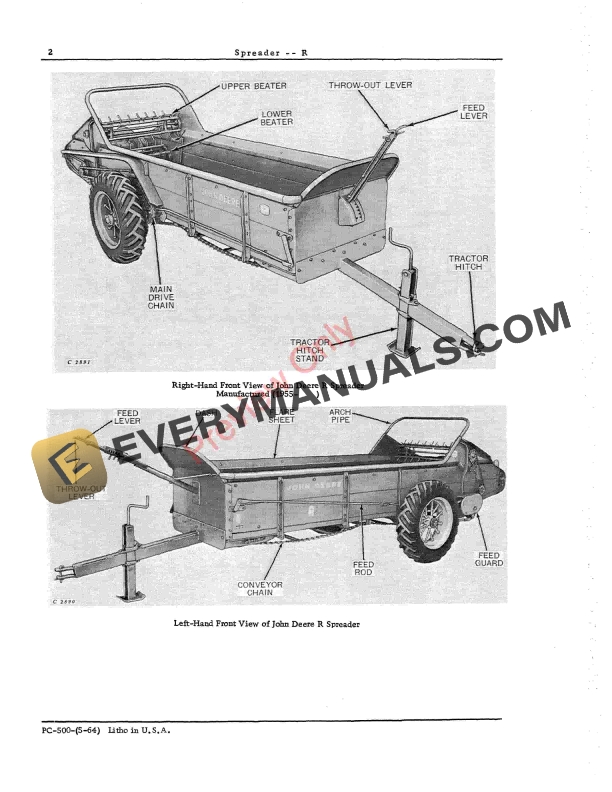 John Deere R Manure Spreader Parts Catalog PC500 01MAY64-4