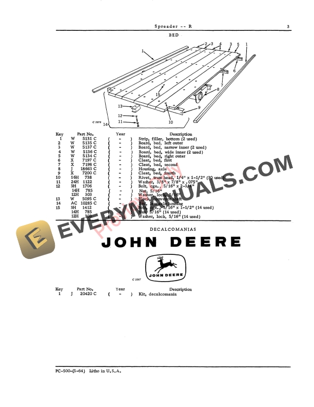 John Deere R Manure Spreader Parts Catalog PC500 01MAY64-5