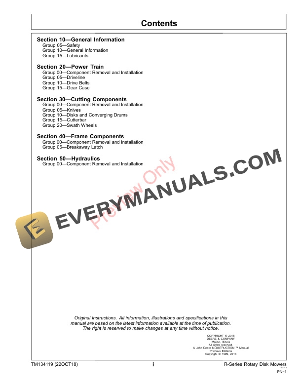 John Deere R160 R200 R240 R280 and R310 Rotary Disk Mower Technical Manual TM134119 22OCT18 3