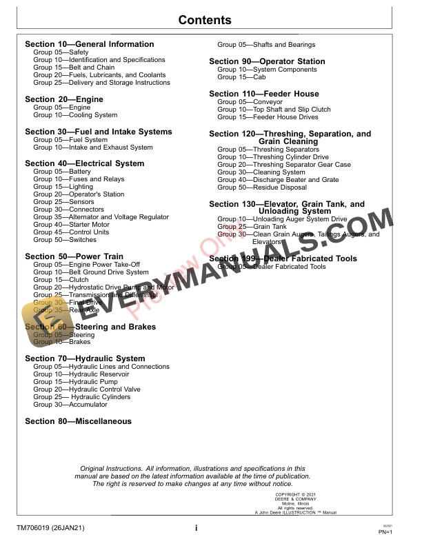 John Deere R230 Combine Repair Technical Manual TM706019 26JAN21 3