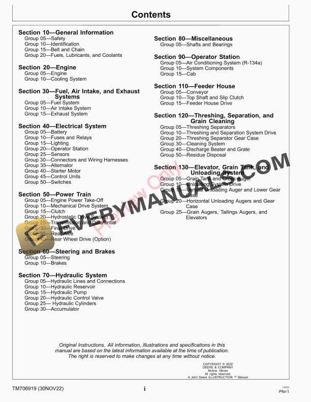 John Deere R230 Combine Repair Technical Manual TM706919 30NOV22 5