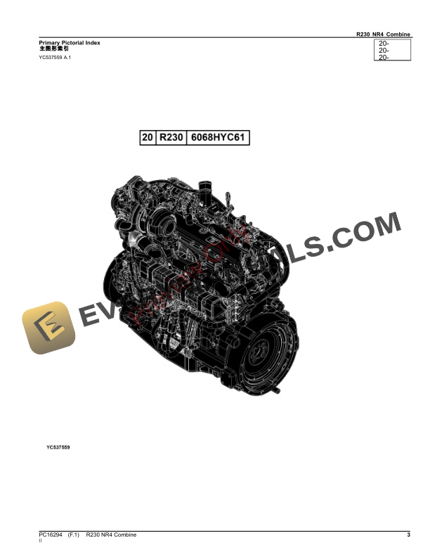 John Deere R230 NR4 Combine Parts Catalog PC16294 22OCT23-3