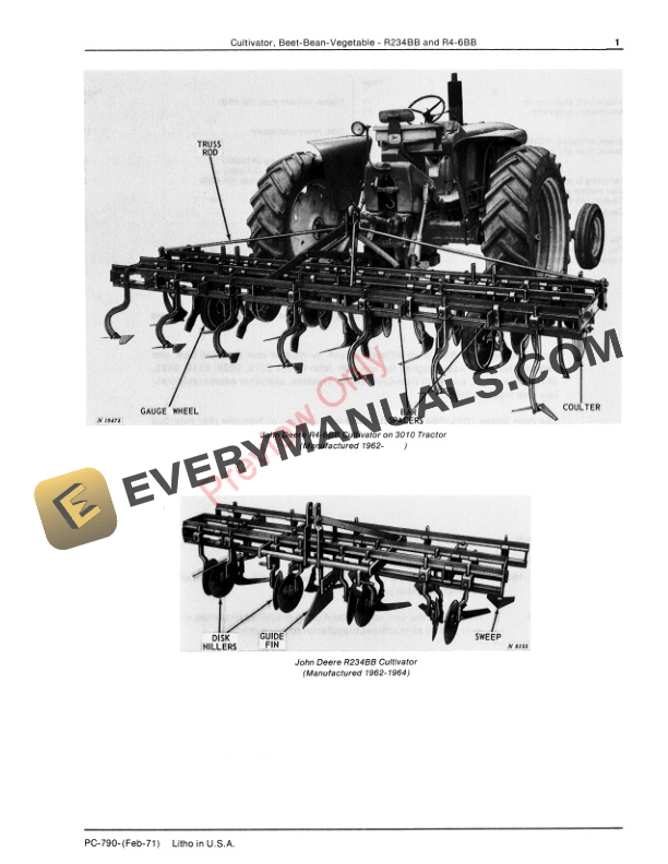 John Deere R234BB, R4-6BB Beet, Bean, Vegetable Cultivators Parts Catalog PC790 01FEB71-3