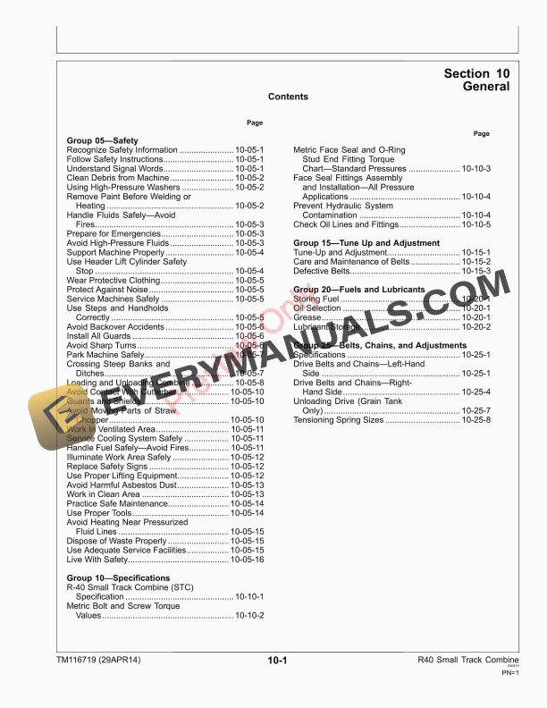 John Deere R40 STC Whole Feed Combine 4LZ 2.5 Technical Manual TM116719 29APR14 5