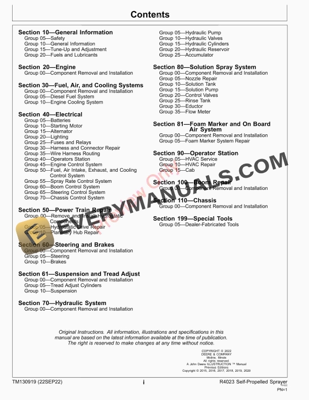 John Deere R4023 Self-Propelled Sprayer Repair Technical Manual TM130919 22SEP22 7 John Deere R4023 Self Propelled Sprayer Repair Technical Manual TM130919 22SEP22 5