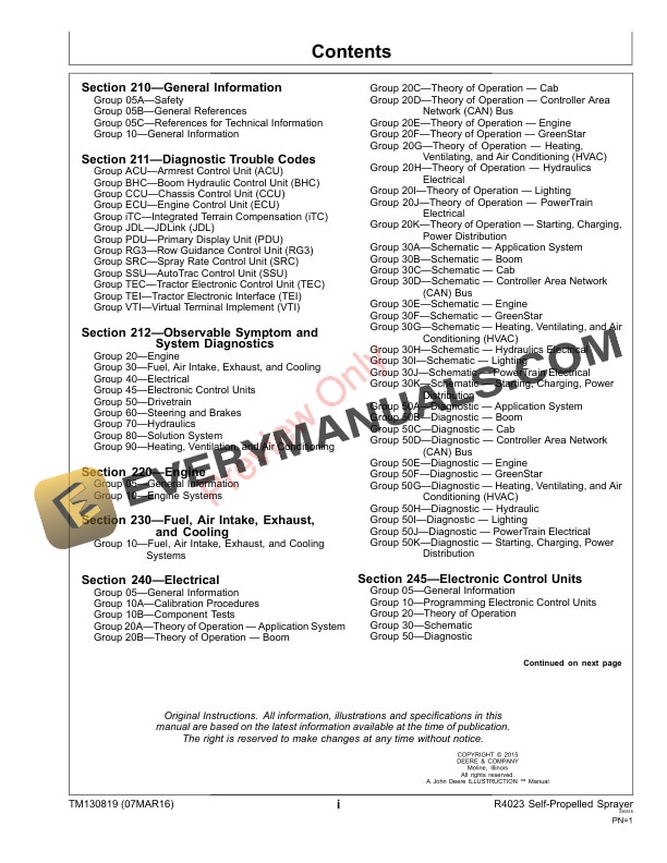 John Deere R4023 Self Propelled Sprayers Technical Manual TM130819 07MAR16 3