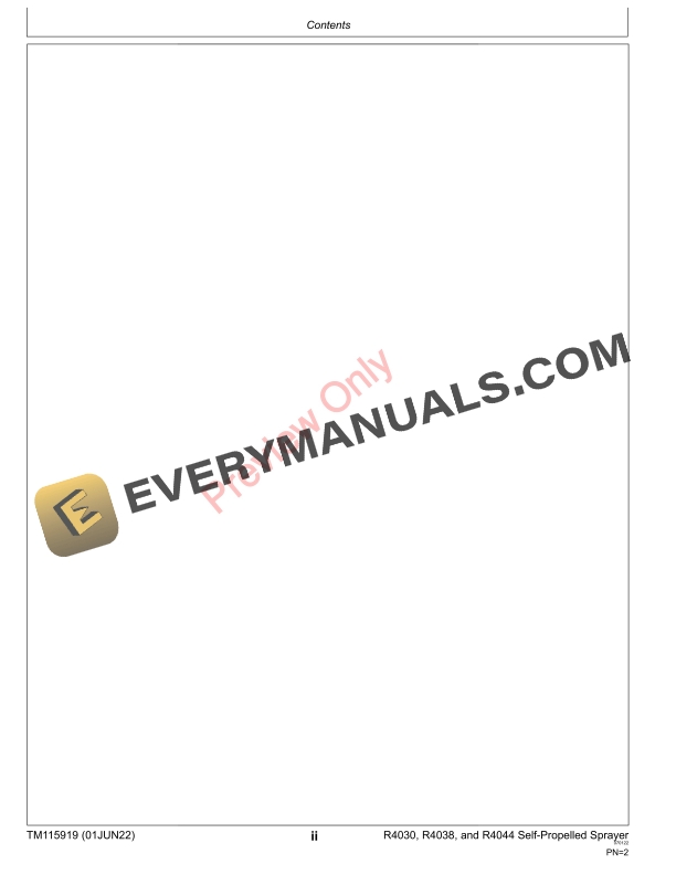 John Deere R4030 R4038 and R4044 Self Propelled Sprayer Repair Technical Manual TM115919 01JUN22 4