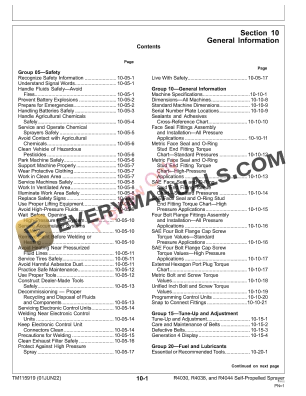John Deere R4030 R4038 and R4044 Self Propelled Sprayer Repair Technical Manual TM115919 01JUN22 5