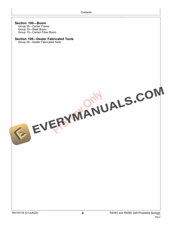 John Deere R4045 and R4060 Self Propelled Sprayer Repair Technical Manual TM116119 01JUN22 4