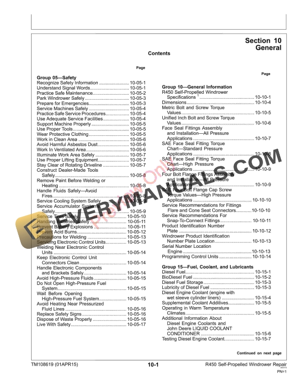 John Deere R450 Self-Propelled Windrower Technical Manual TM108619 01APR15 7 John Deere R450 Self Propelled Windrower Technical Manual TM108619 01APR15 5