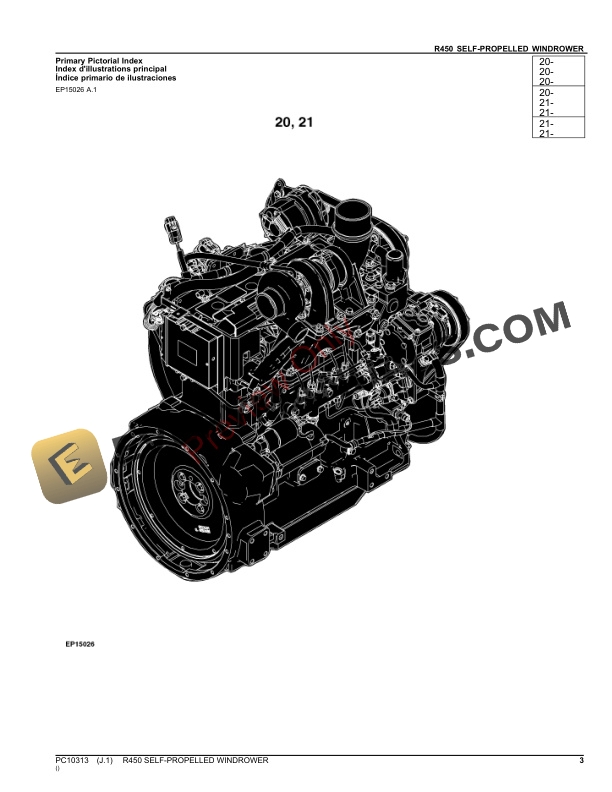 John Deere R450 WINDROWER Parts Catalog PC10313 03SEP23 3