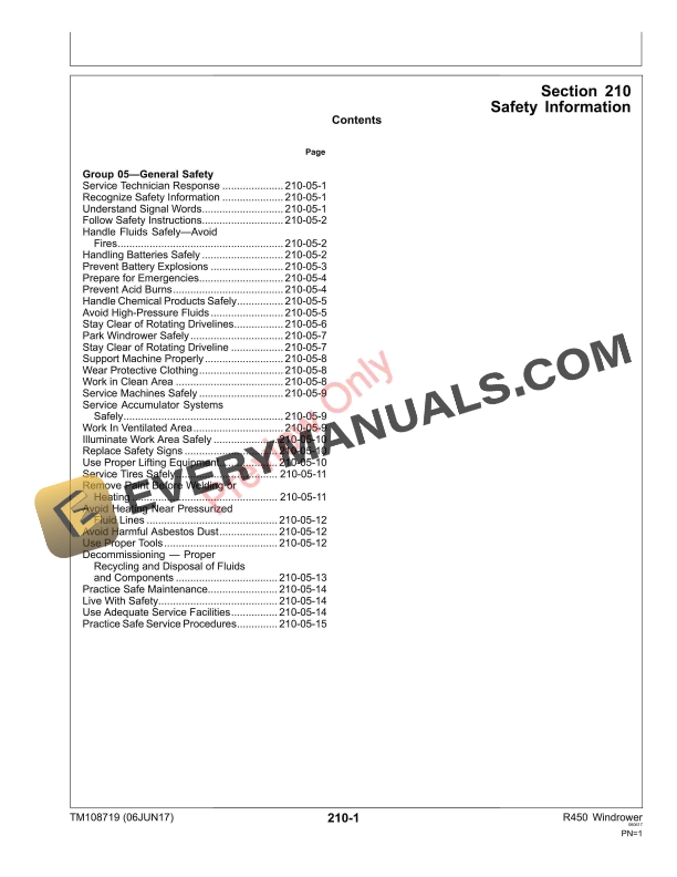 John Deere R450 Windrower Service Information TM108719 06JUN17 5