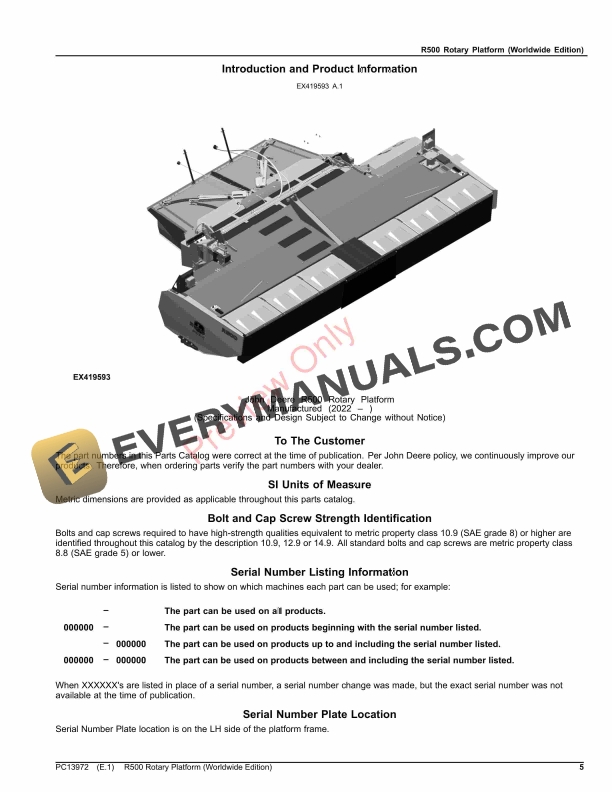 John Deere R500 Rotary Platform Parts Catalog PC13972 21SEP23-5