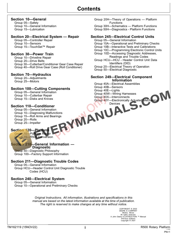 John Deere R500 Rotary Platform Technical Manual TM162119 15NOV22 3