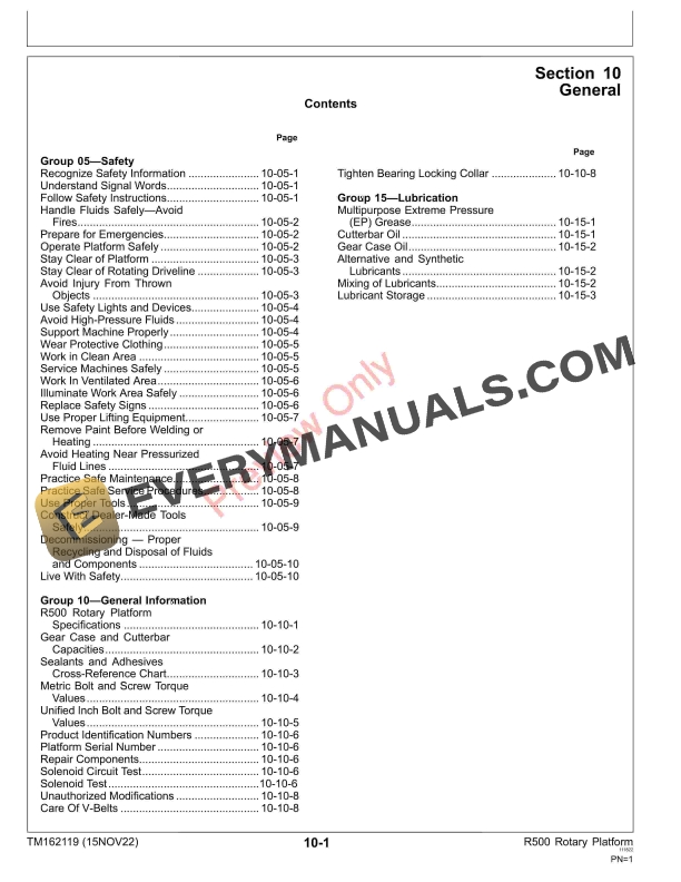John Deere R500 Rotary Platform Technical Manual TM162119 15NOV22 5