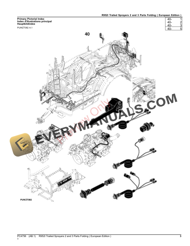 John Deere R952I Trailed Sprayers 2 and 3 Parts Folding ( ) Parts Catalog PC4756 19SEP22-3