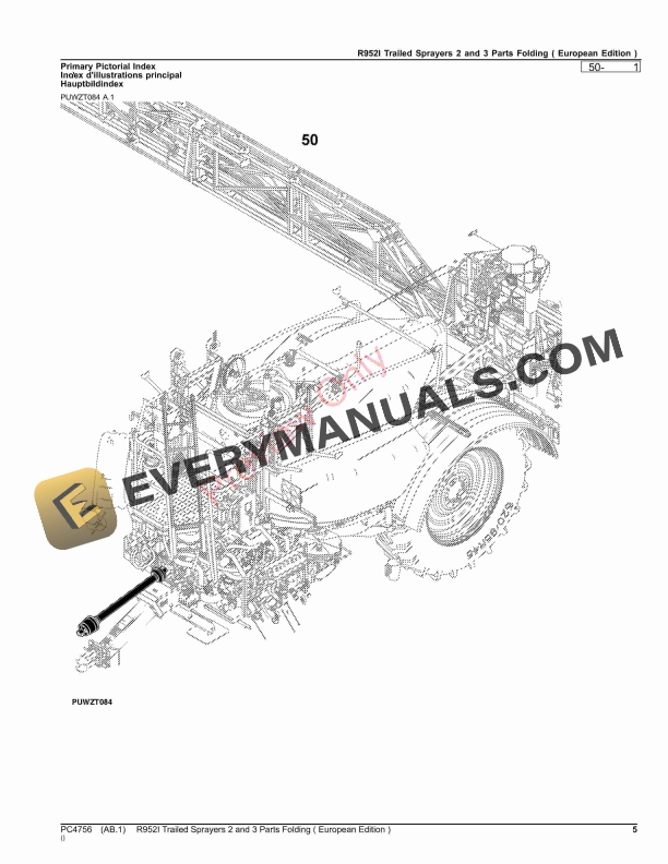John Deere R952I Trailed Sprayers 2 and 3 Parts Folding ( ) Parts Catalog PC4756 19SEP22-5