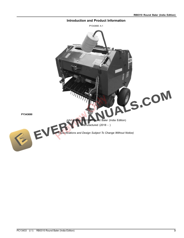 John Deere RB0310 Round Baler Parts Catalog PC13433 21SEP23-3