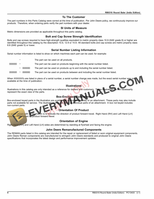 John Deere RB0310 Round Baler Parts Catalog PC13433 21SEP23-4