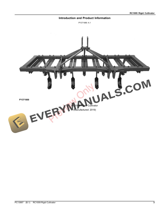 John Deere RC1009 Rigid Cultivator Parts Catalog PC13697 17MAY19-3