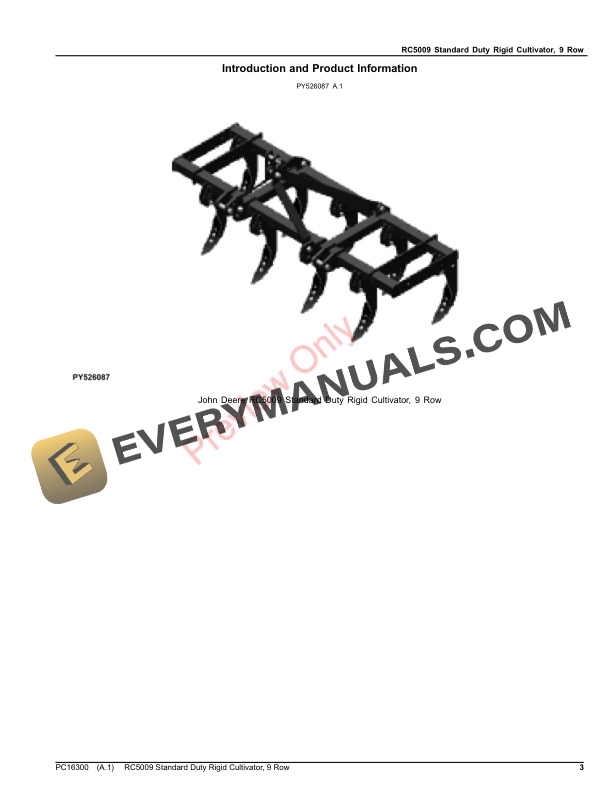 John Deere RC5009 Standard Duty Rigid Cultivator, 9 Row Parts Catalog PC16300 22SEP22-3