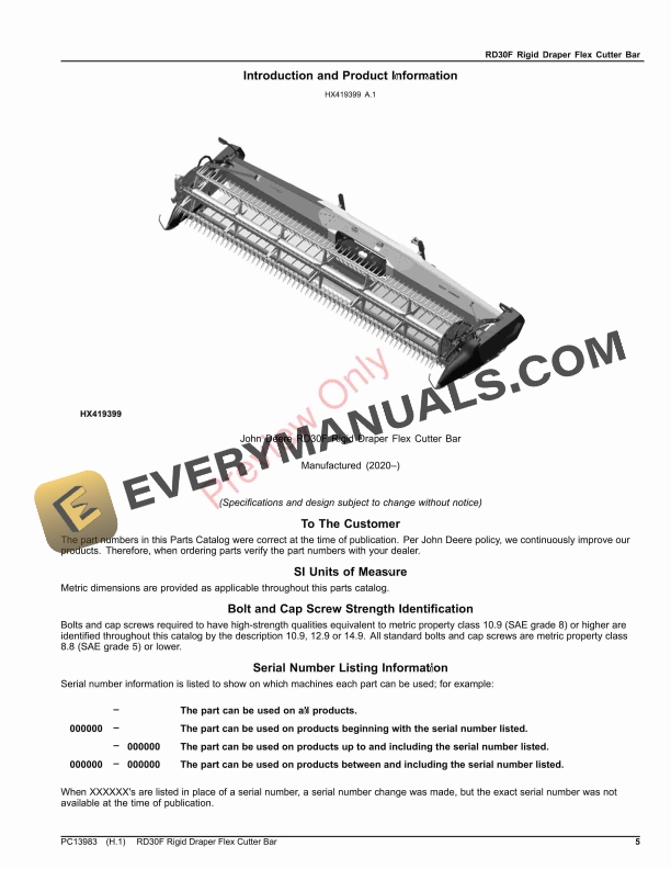 John Deere RD30F Rigid Draper Flex Cutter Bar Parts Catalog PC13983 19NOV23-5