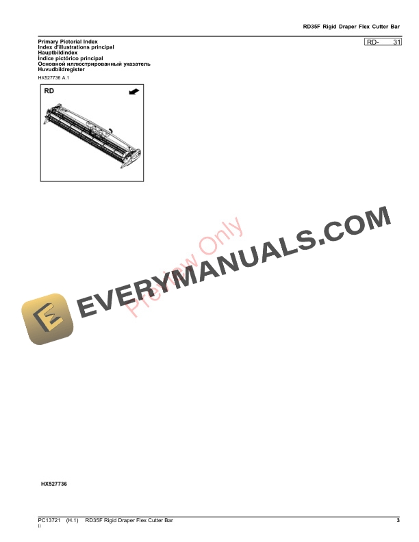 John Deere RD35F Rigid Draper Flex Cutter Bar Parts Catalog PC13721 05NOV23-3
