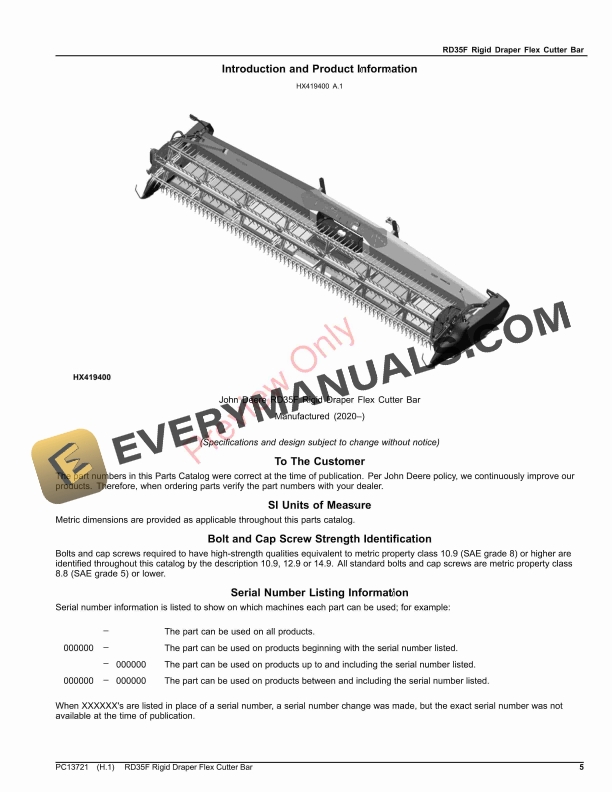 John Deere RD35F Rigid Draper Flex Cutter Bar Parts Catalog PC13721 05NOV23-5