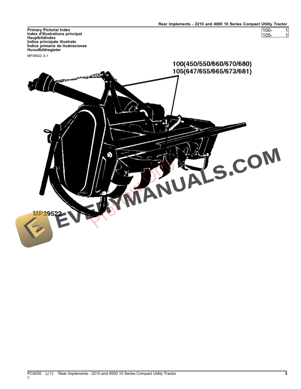 John Deere REAR IMPLEMENTS-22104000 TEN SERIES COMPACT UTILITY TRACTORS Parts Catalog PC9255 19NOV23-3